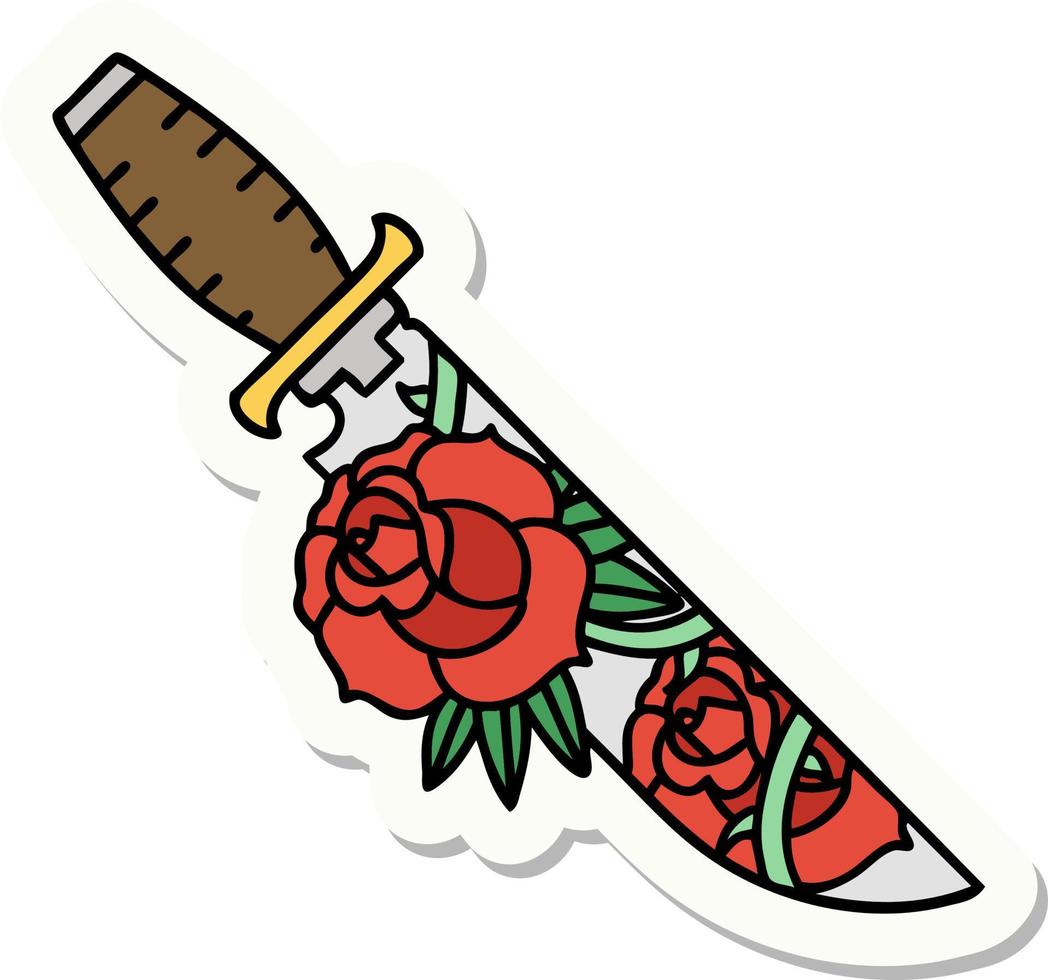 sticker of tattoo in traditional style of a dagger and flowers vector