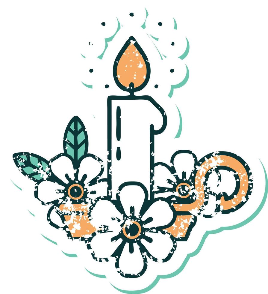 iconic distressed sticker tattoo style image of a candle holder vector