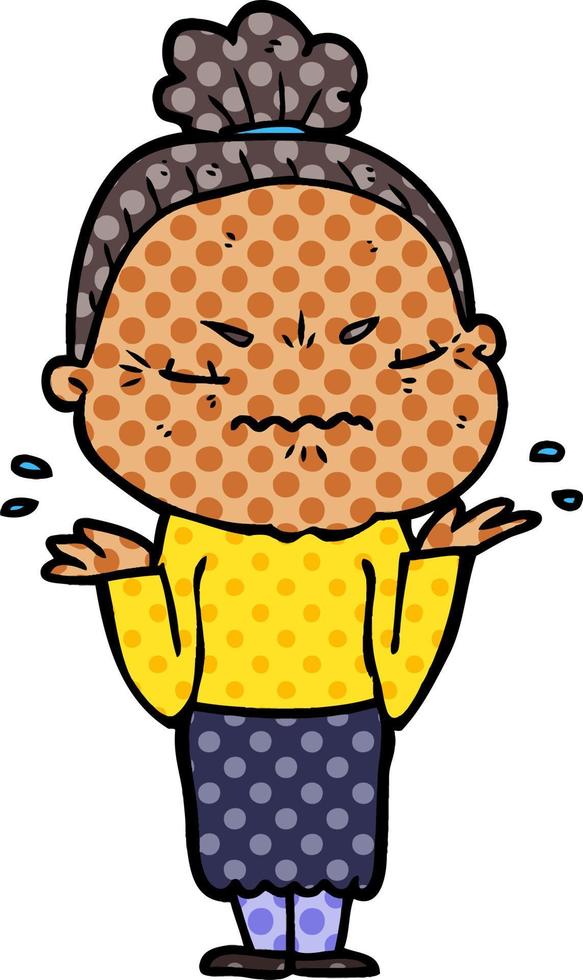 cartoon annoyed old lady vector
