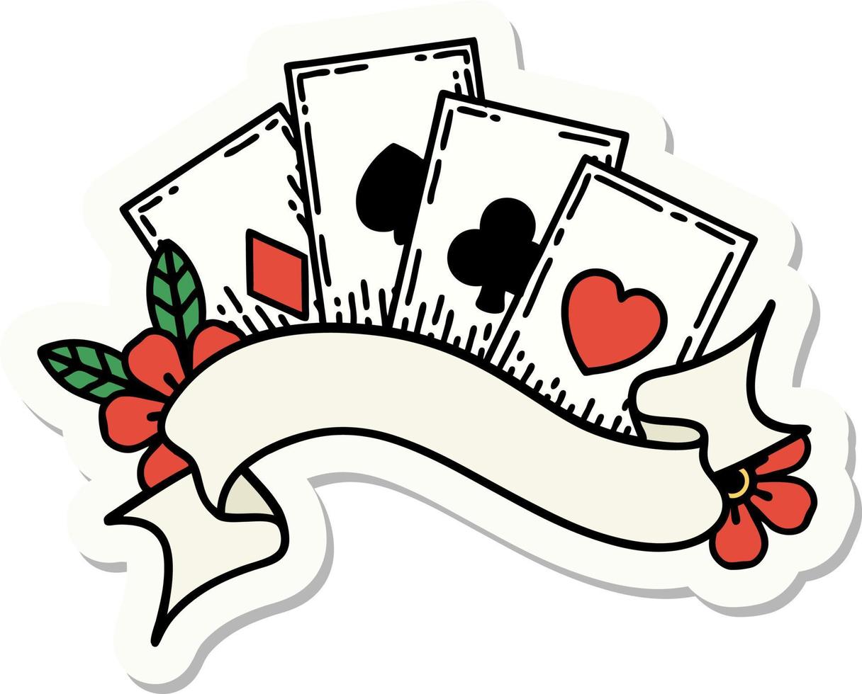 sticker of tattoo in traditional style of cards and banner vector