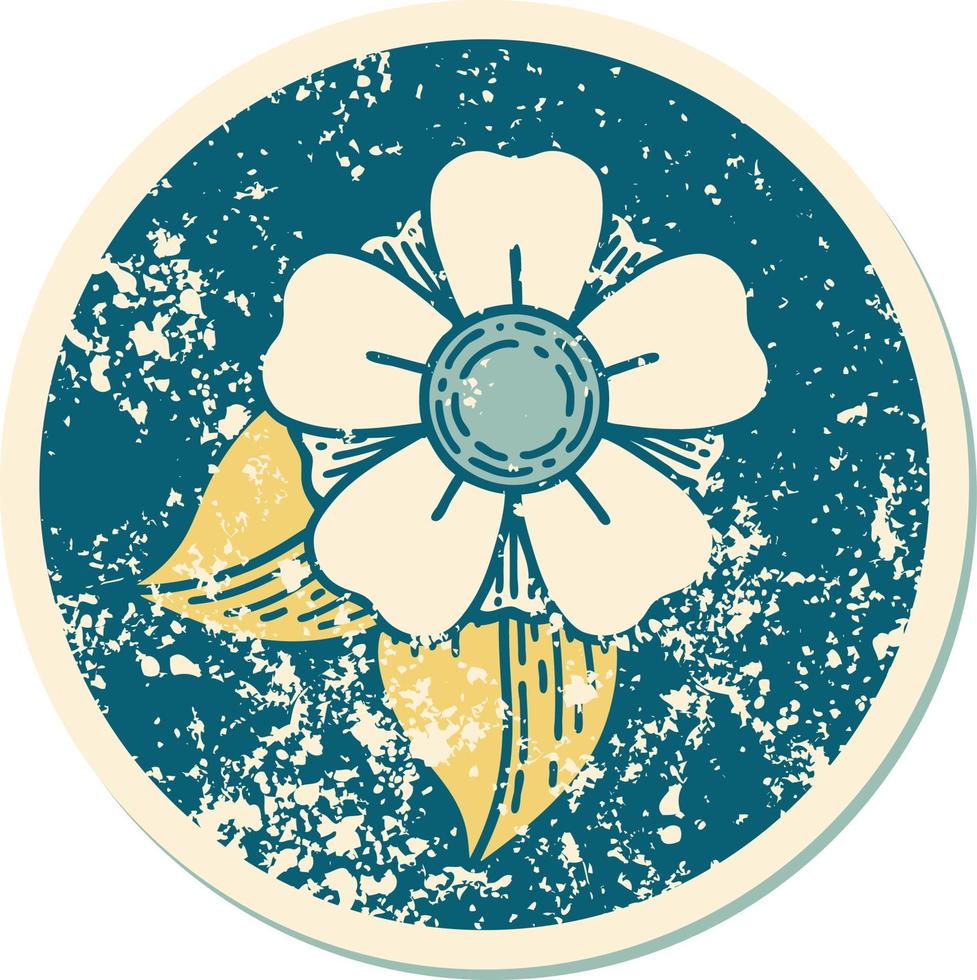 iconic distressed sticker tattoo style image of a flower vector