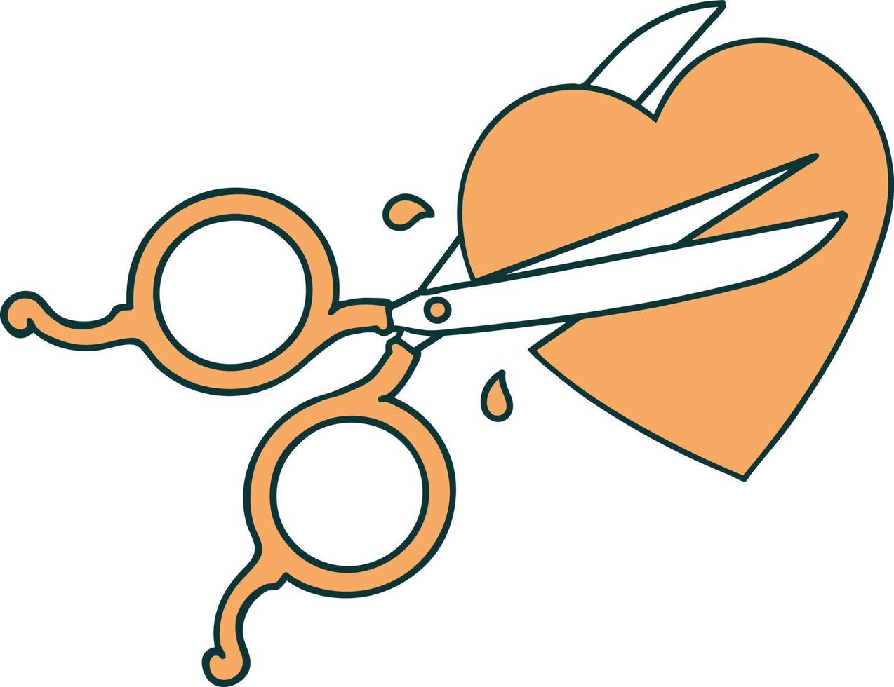 iconic tattoo style image of scissors cutting a heart vector