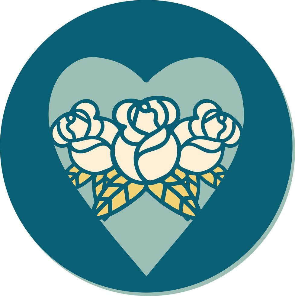 sticker of tattoo in traditional style of a heart and flowers vector