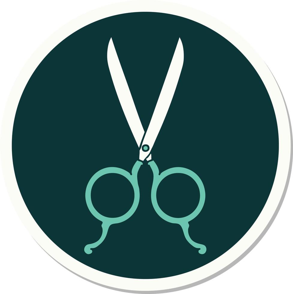 sticker of tattoo in traditional style of barber scissors vector