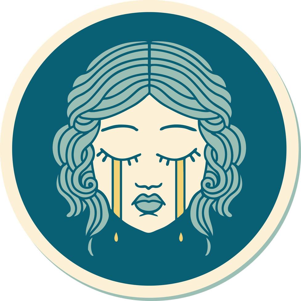 sticker of tattoo in traditional style of female face crying vector