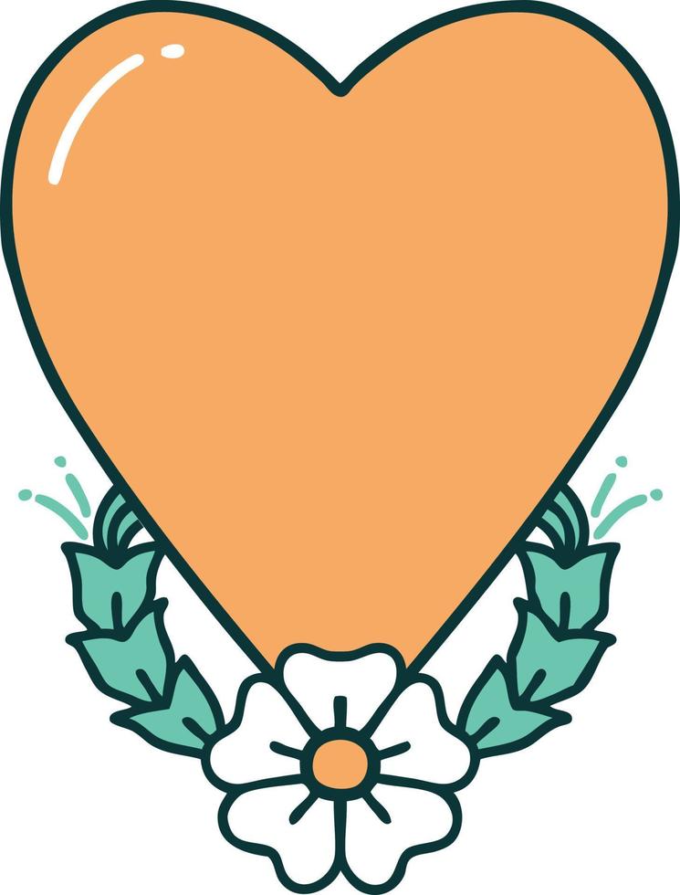 imagen icónica de estilo tatuaje de un corazón y una flor vector