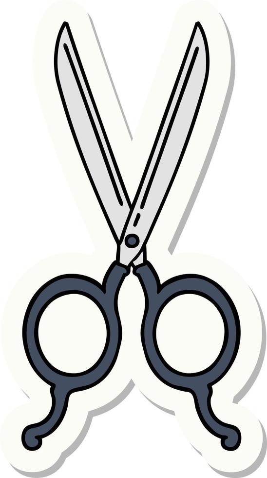 sticker of tattoo in traditional style of barber scissors vector