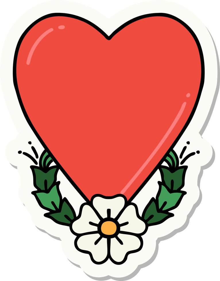 sticker of tattoo in traditional style of a heart and flower vector