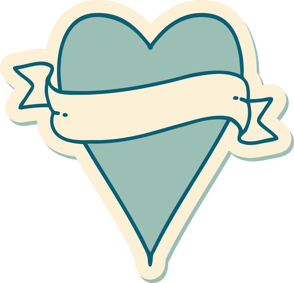 sticker of tattoo in traditional style of a heart and banner vector