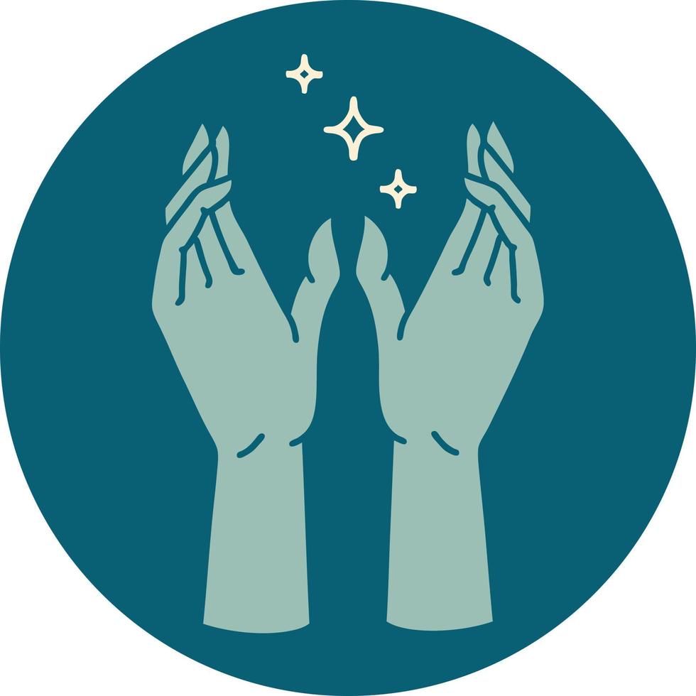 iconic tattoo style image of mystic hands vector