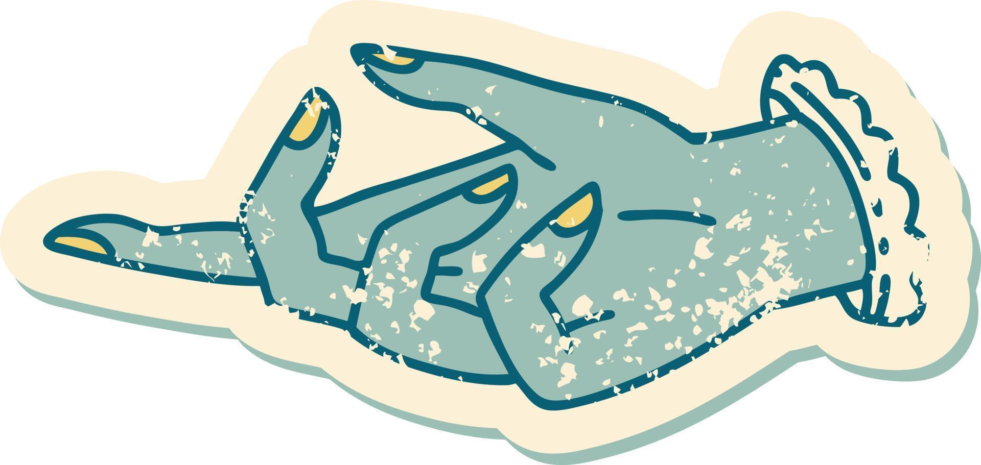 iconic distressed sticker tattoo style image of a hand vector