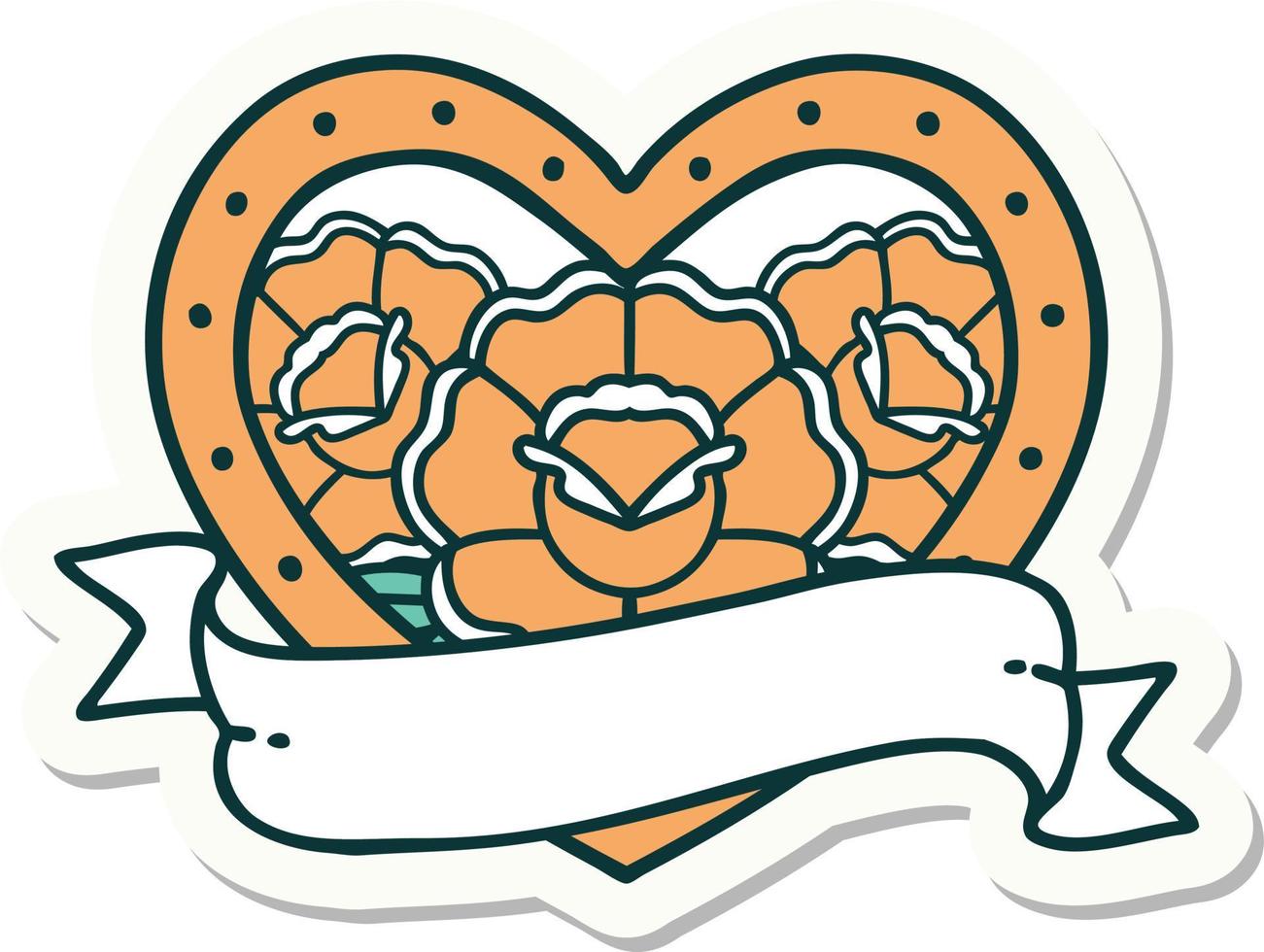 pegatina de tatuaje al estilo tradicional de un corazón y pancarta con flores vector
