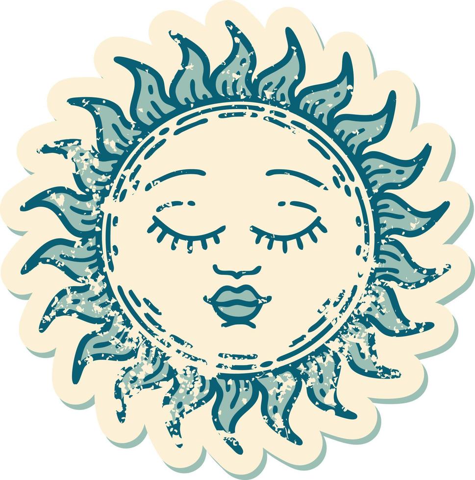 iconic distressed sticker tattoo style image of a sun vector