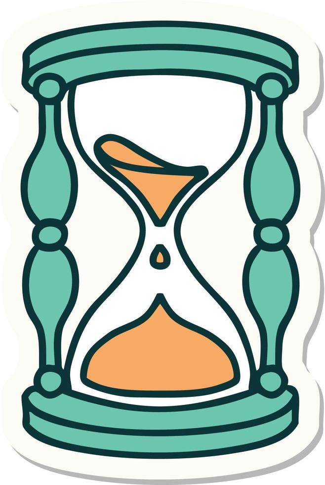 sticker of tattoo in traditional style of an hour glass vector