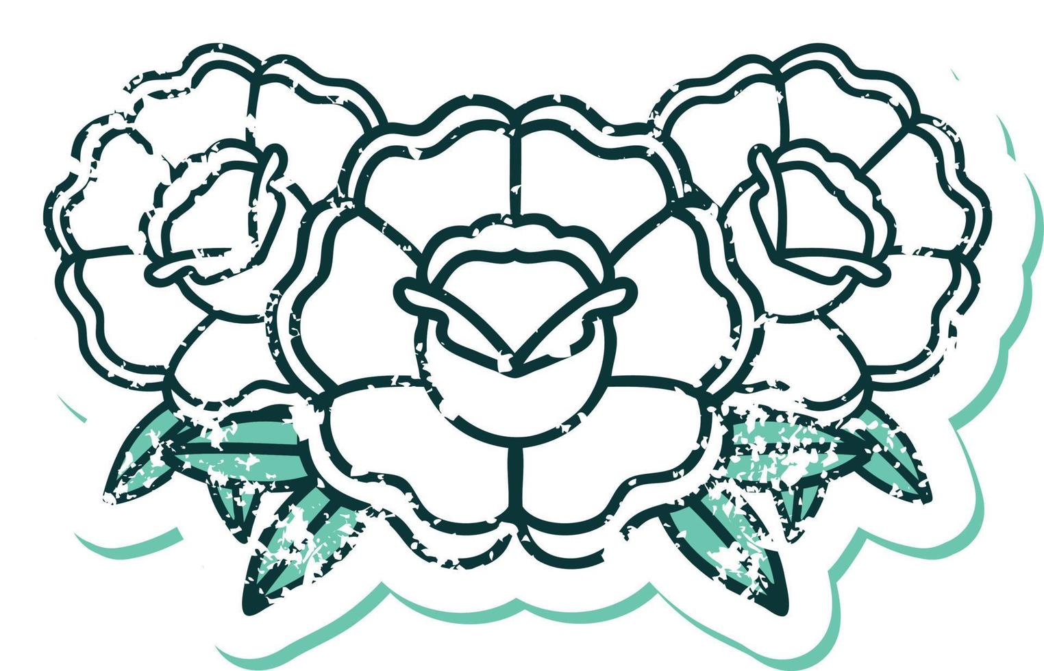 imagen icónica de estilo tatuaje de pegatina angustiada de un ramo de flores vector