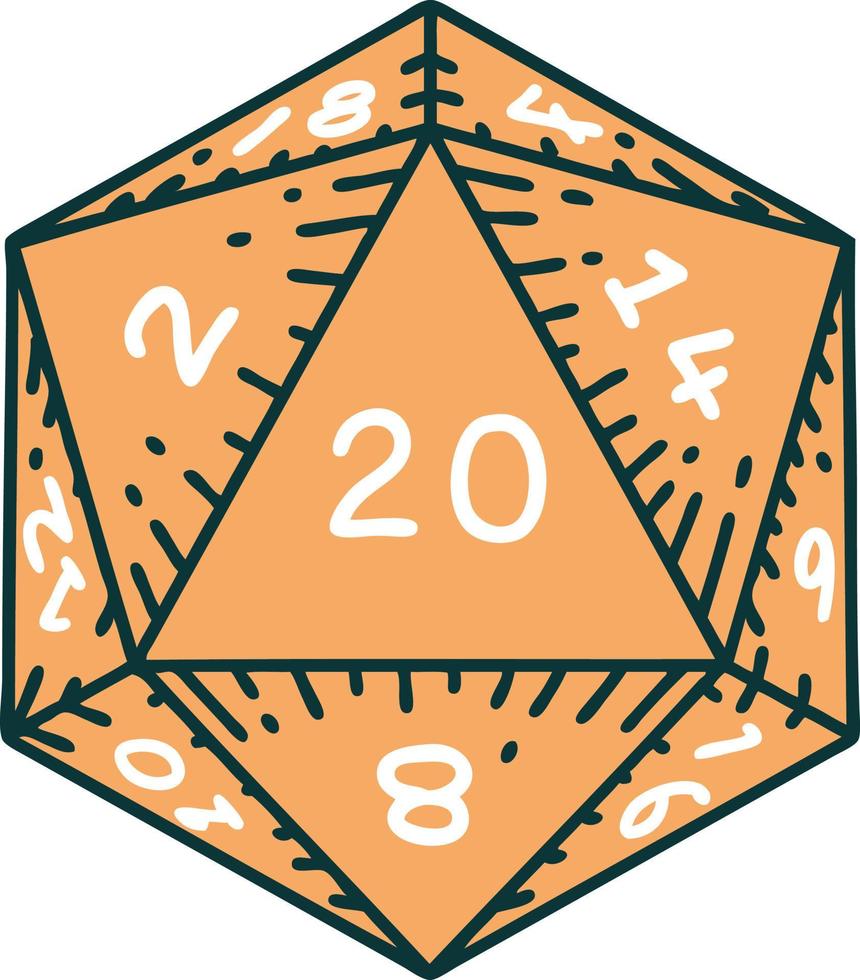 iconic tattoo style image of a d20 dice vector