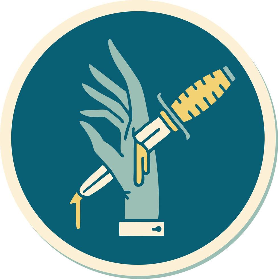 sticker of tattoo in traditional style of a dagger in the hand vector