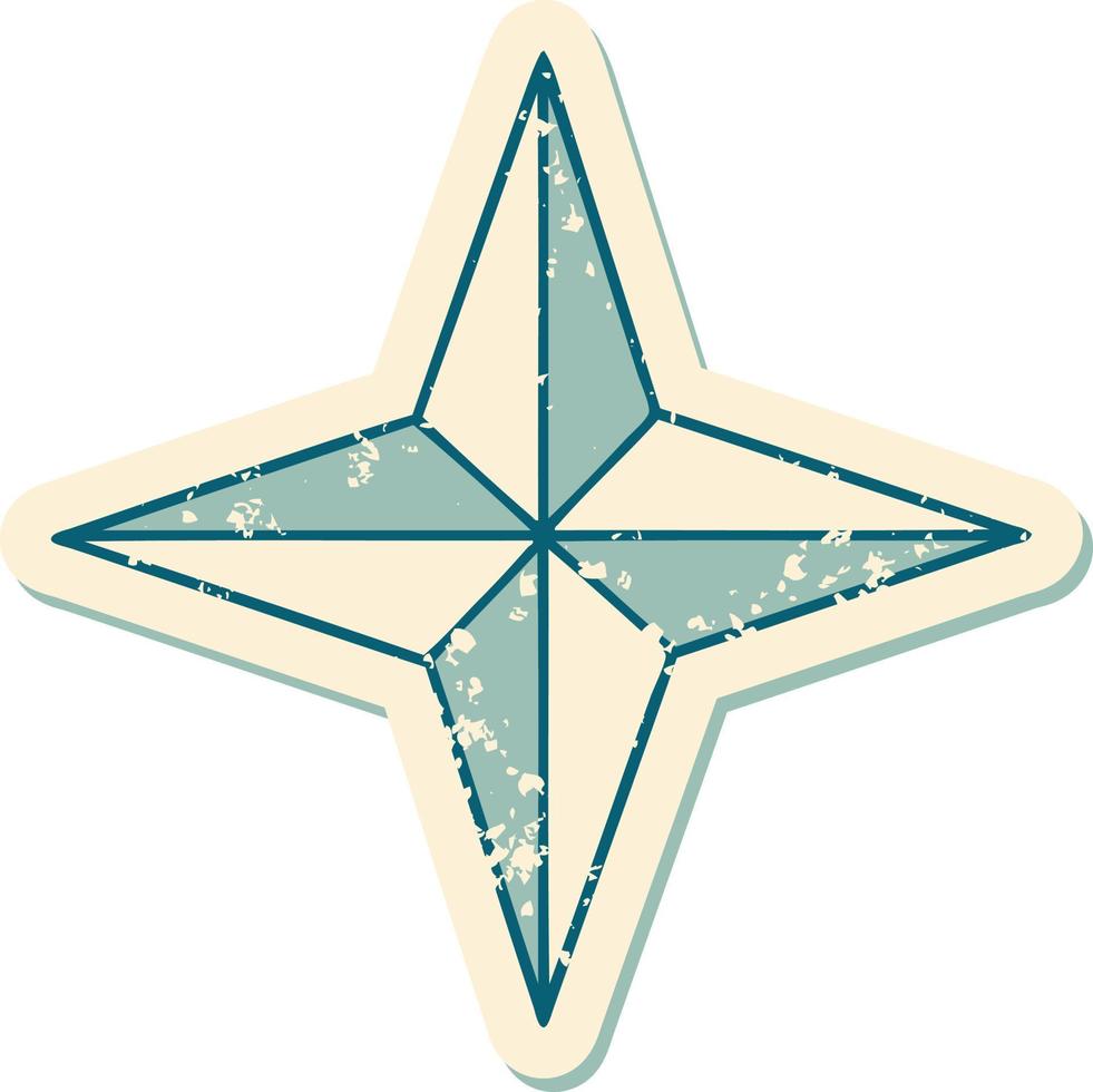 icónica pegatina angustiada estilo tatuaje imagen de una estrella vector