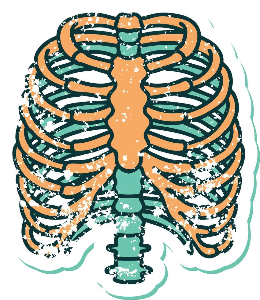 iconic distressed sticker tattoo style image of a rib cage vector