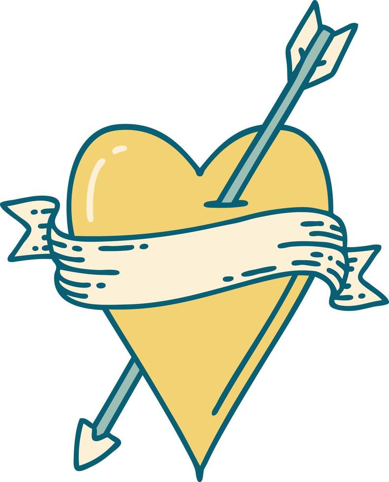 iconic tattoo style image of an arrow heart and banner vector