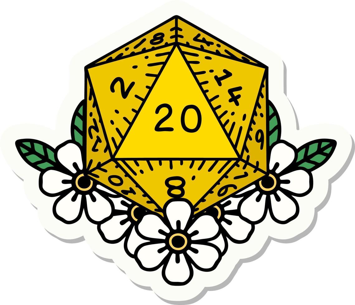 sticker of tattoo in traditional style of a d20 vector