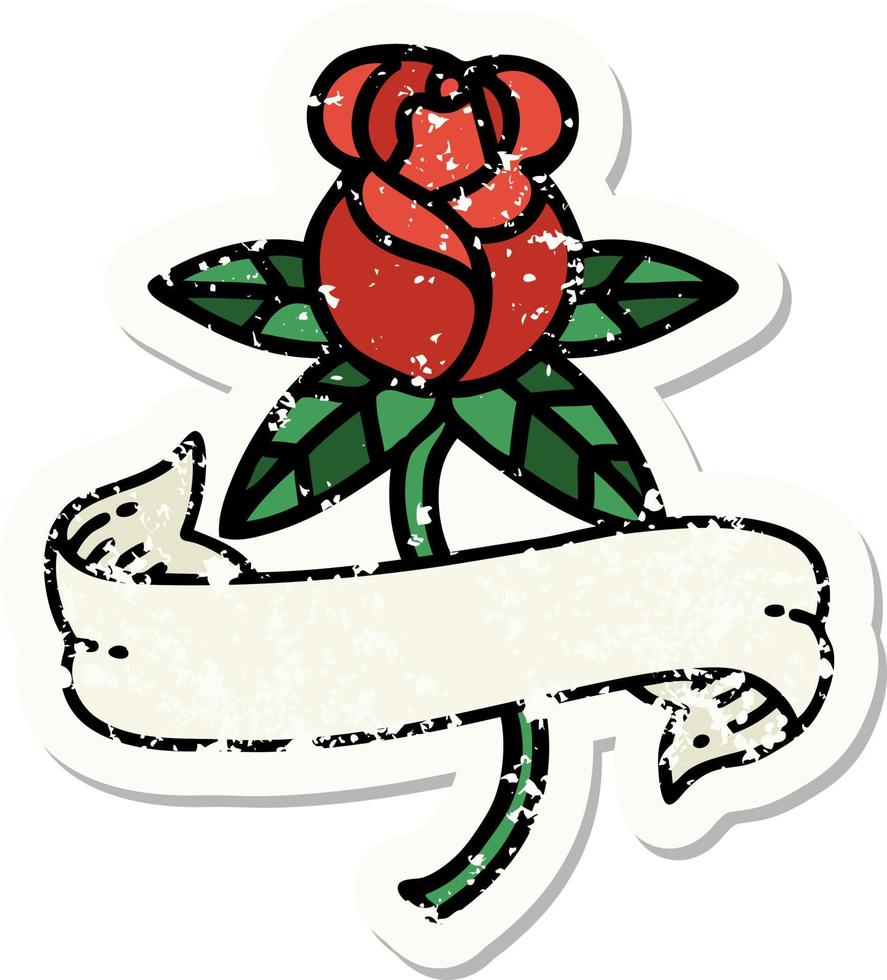 distressed sticker tattoo in traditional style of a rose and banner vector