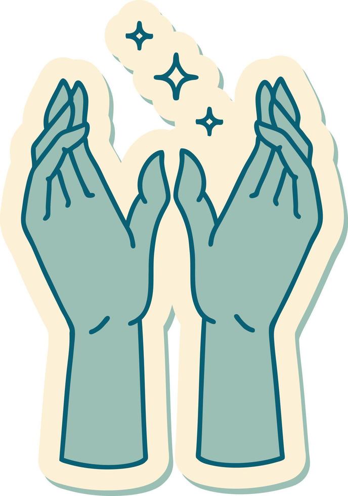 sticker of tattoo in traditional style of mystic hands vector