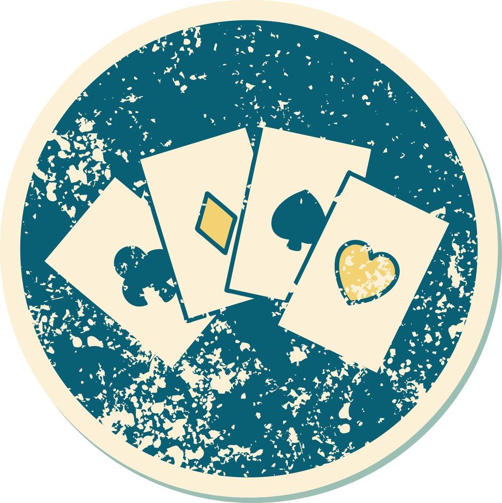 iconic distressed sticker tattoo style image of a run of cards vector