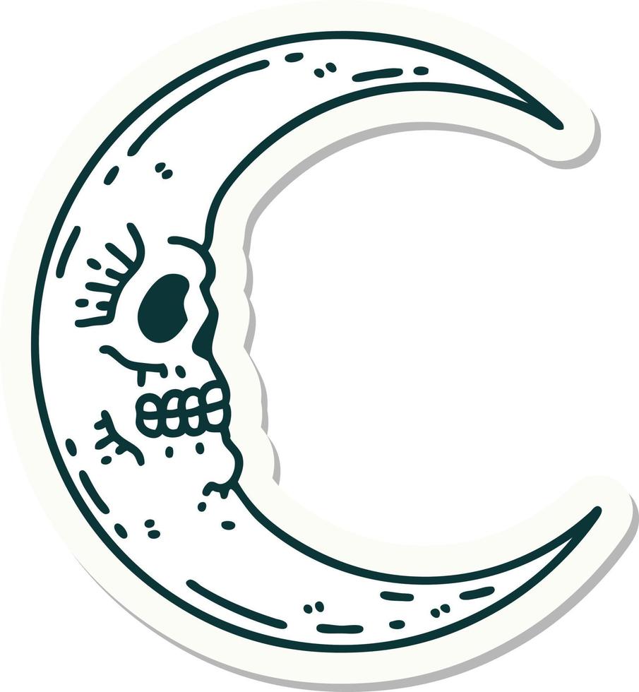 sticker of tattoo in traditional style of a skull moon vector