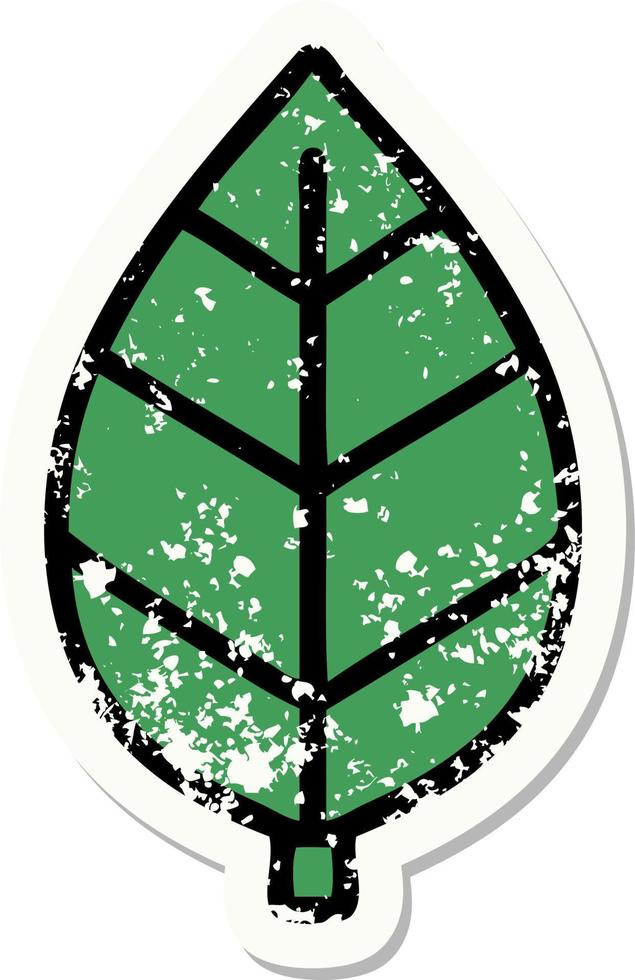 distressed sticker tattoo in traditional style of leaf vector
