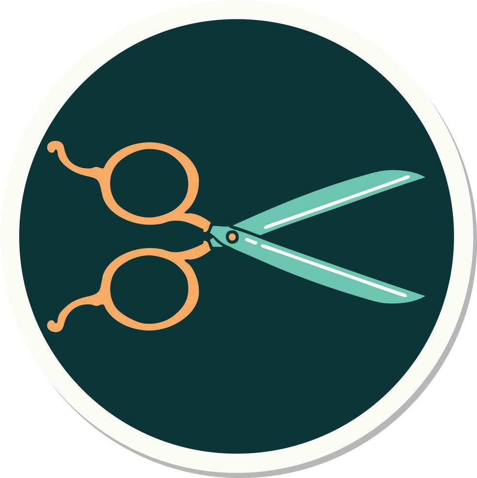 sticker of tattoo in traditional style of barber scissors vector