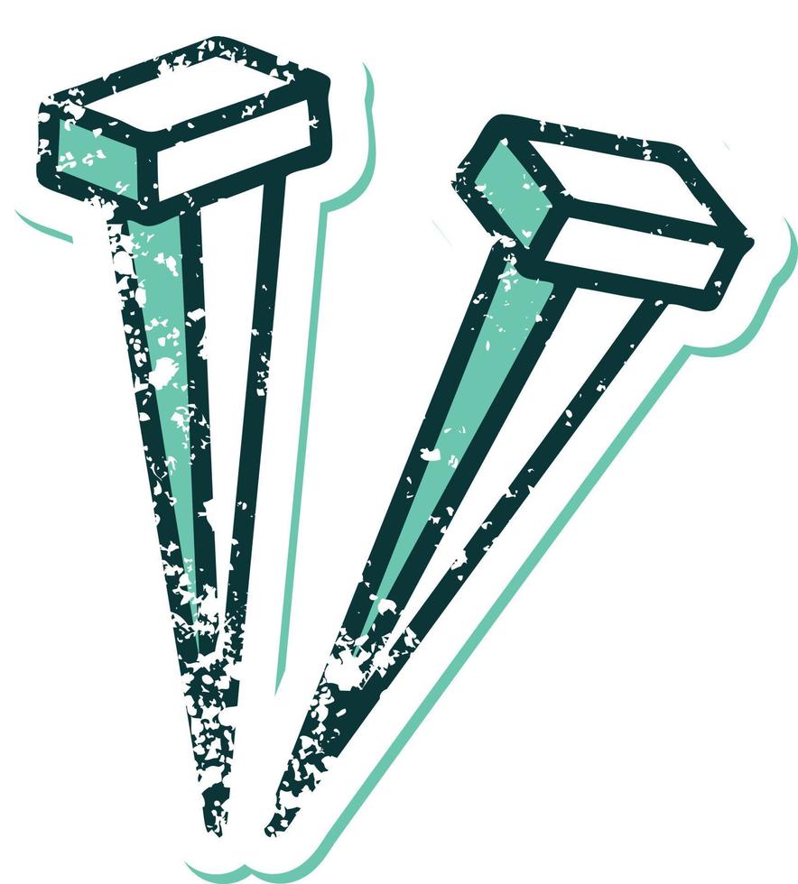 iconic distressed sticker tattoo style image of iron nail vector