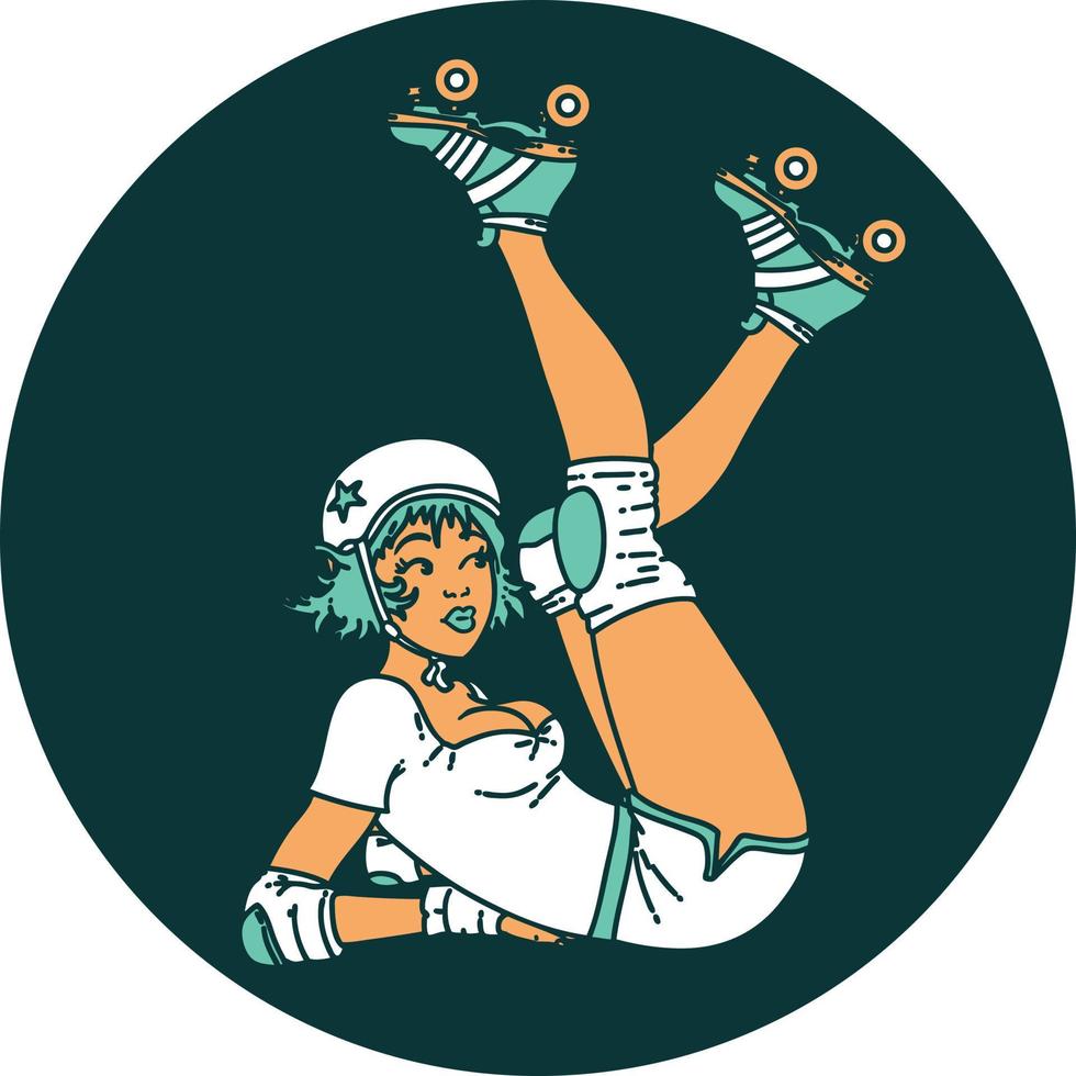 tattoo in traditional style of a pinup roller derby girl vector