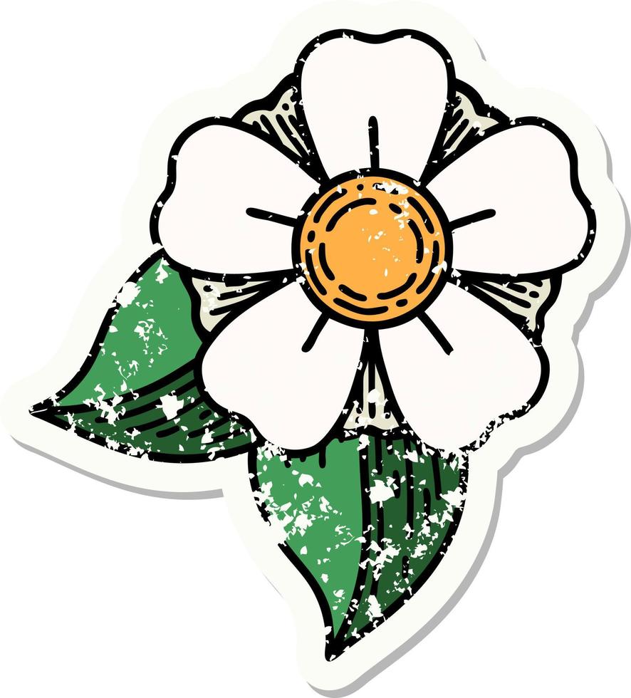 distressed sticker tattoo in traditional style of a flower vector