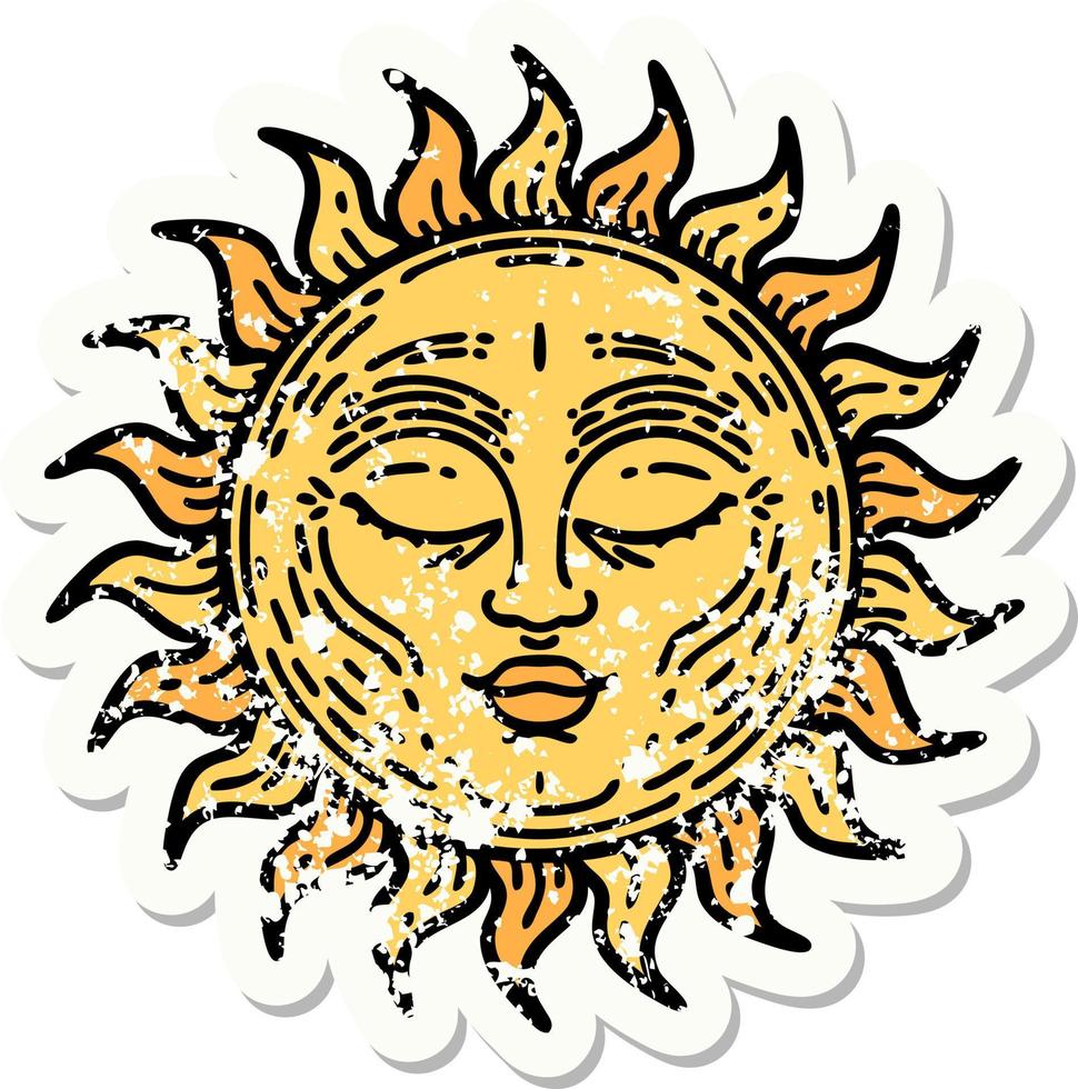 tatuaje de pegatina angustiado al estilo tradicional de un sol vector