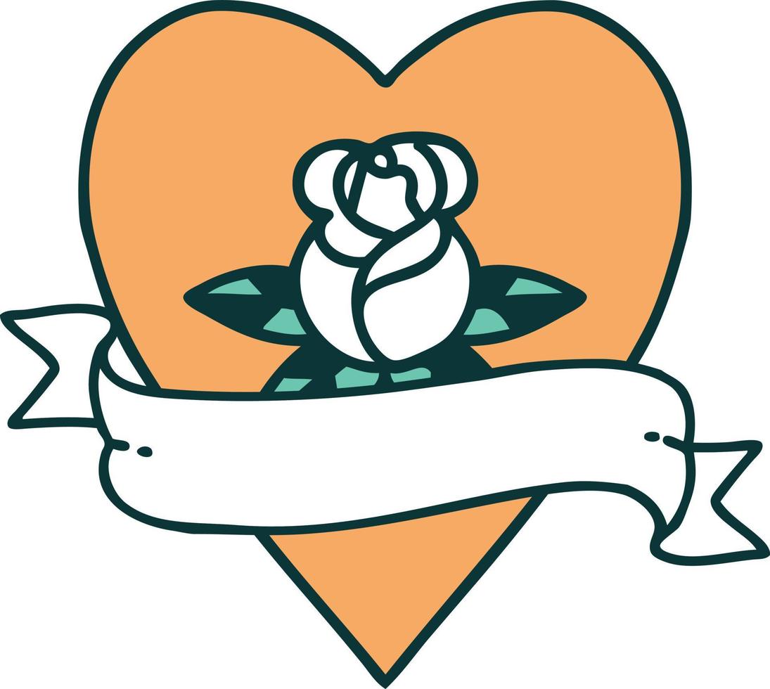 iconic tattoo style image of a heart rose and banner vector