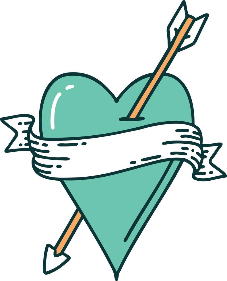 iconic tattoo style image of an arrow heart and banner vector