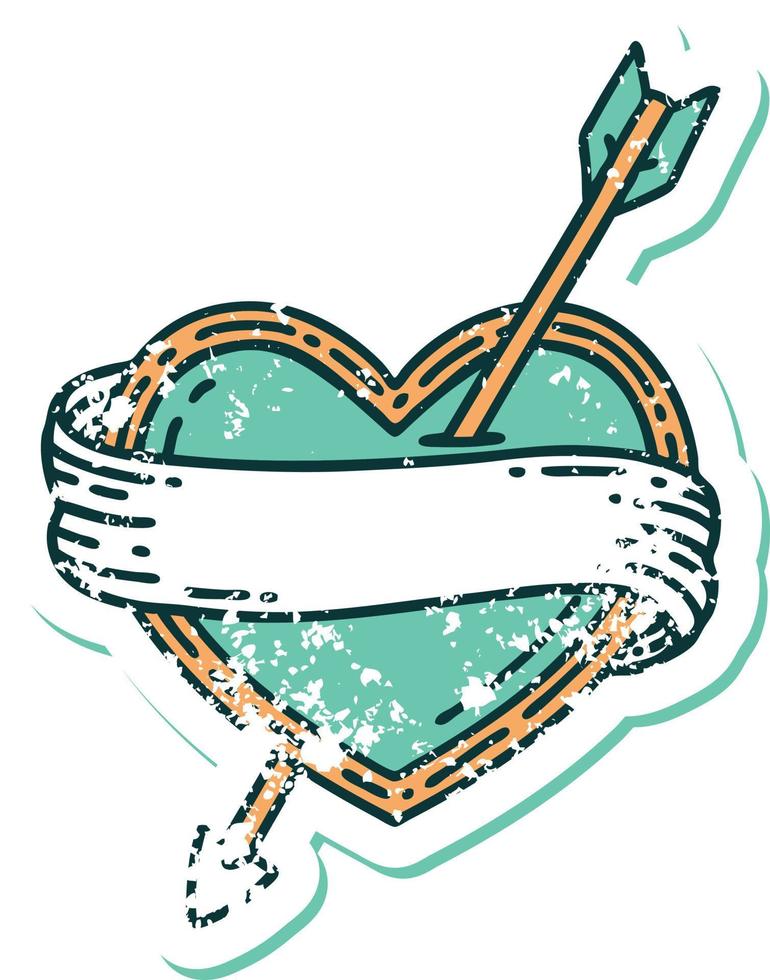 iconic distressed sticker tattoo style image of an arrow heart and banner vector