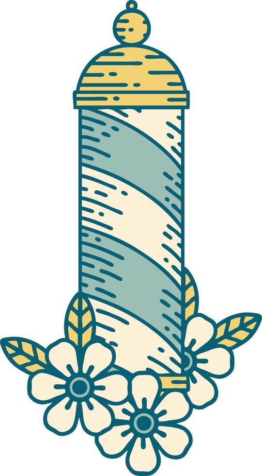 iconic tattoo style image of a barbers pole vector