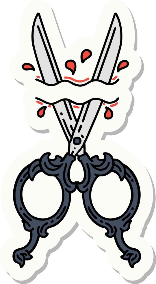 sticker of tattoo in traditional style of barber scissors vector
