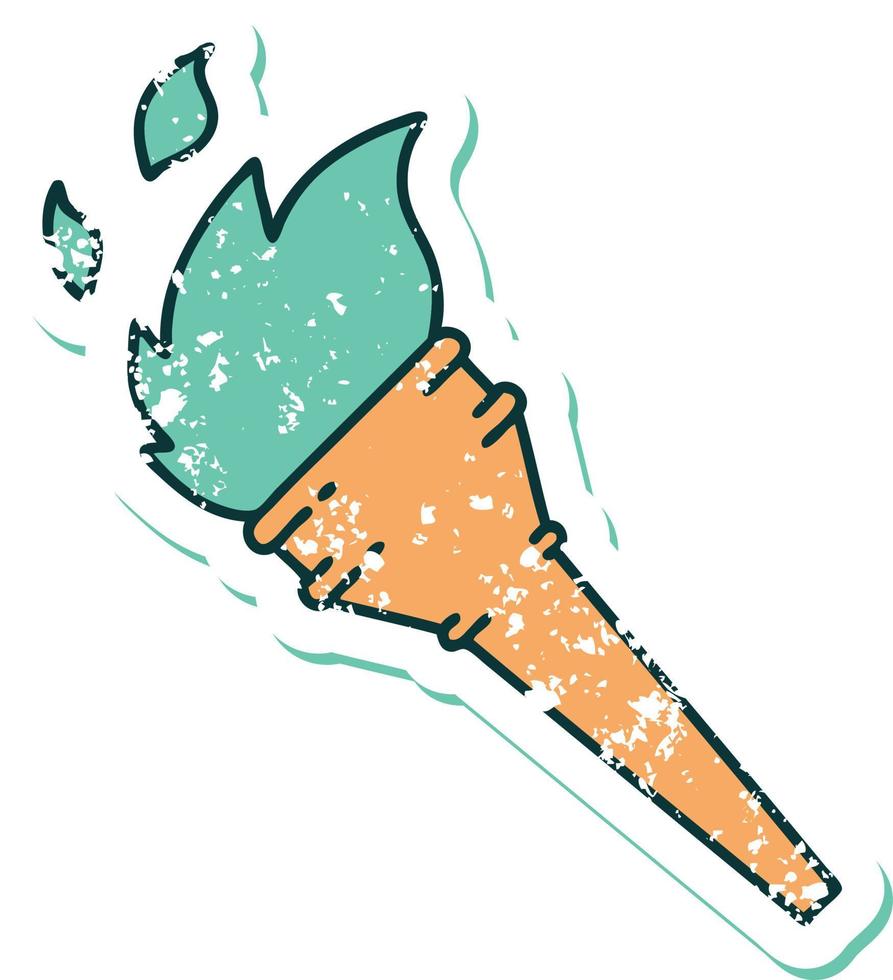 iconic distressed sticker tattoo style image of a lit torch vector