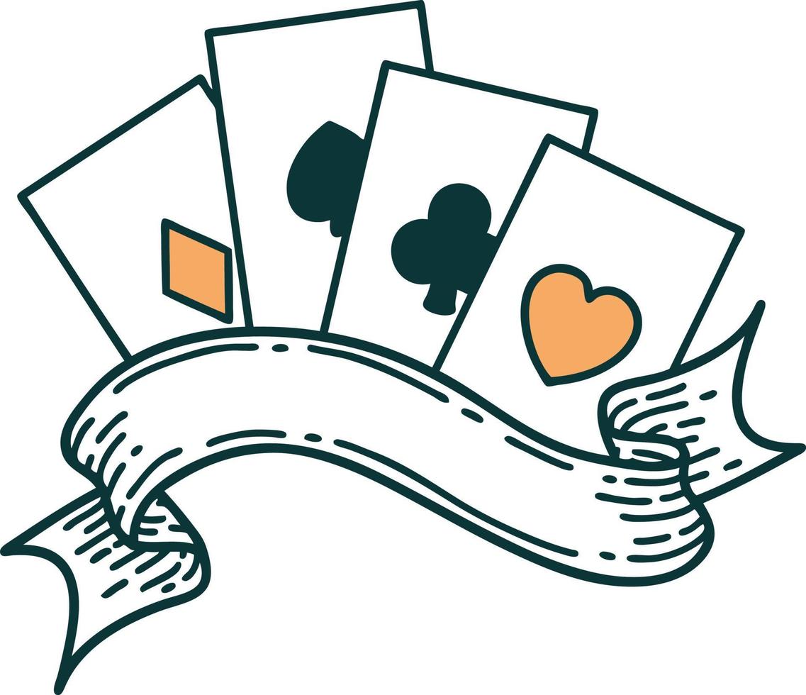 iconic tattoo style image of cards and banner vector