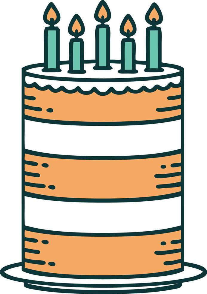 iconic tattoo style image of a birthday cake vector