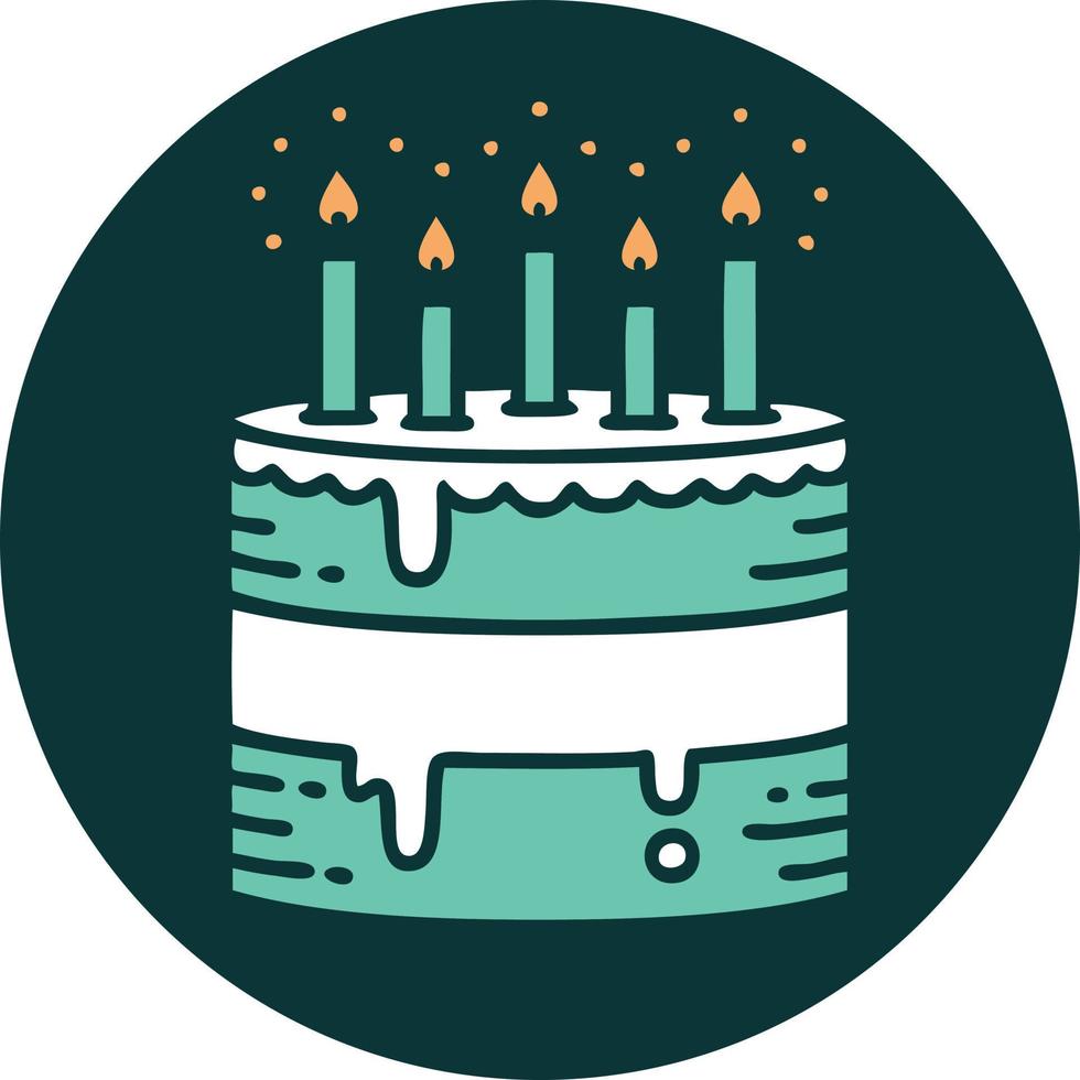iconic tattoo style image of a birthday cake vector