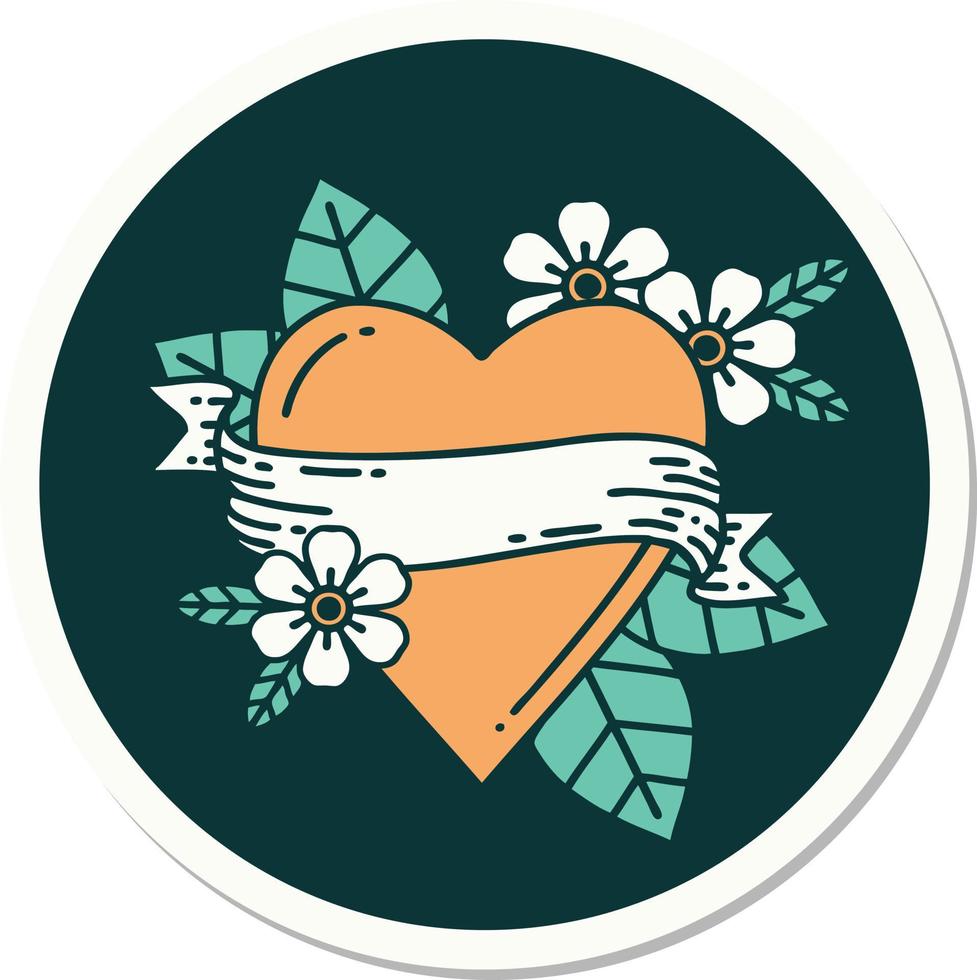 sticker of tattoo in traditional style of a heart and banner vector