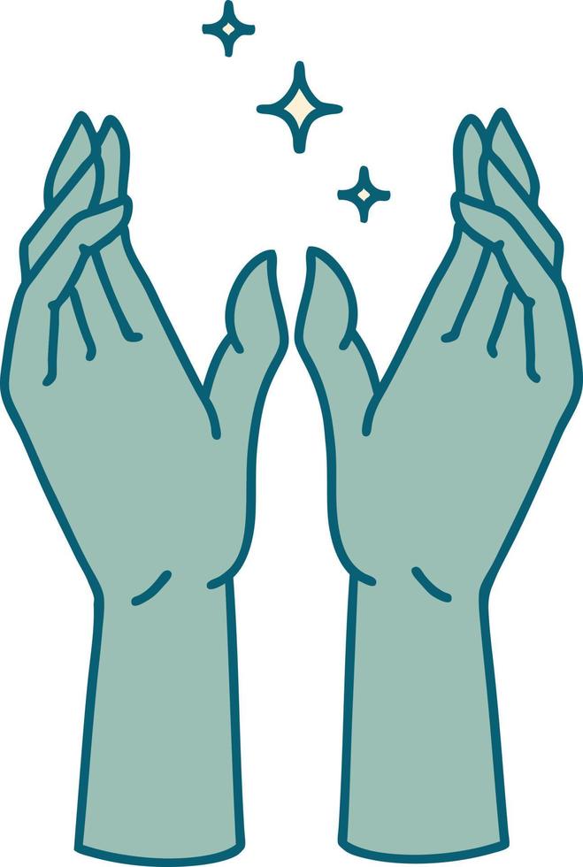 iconic tattoo style image of reaching hands vector