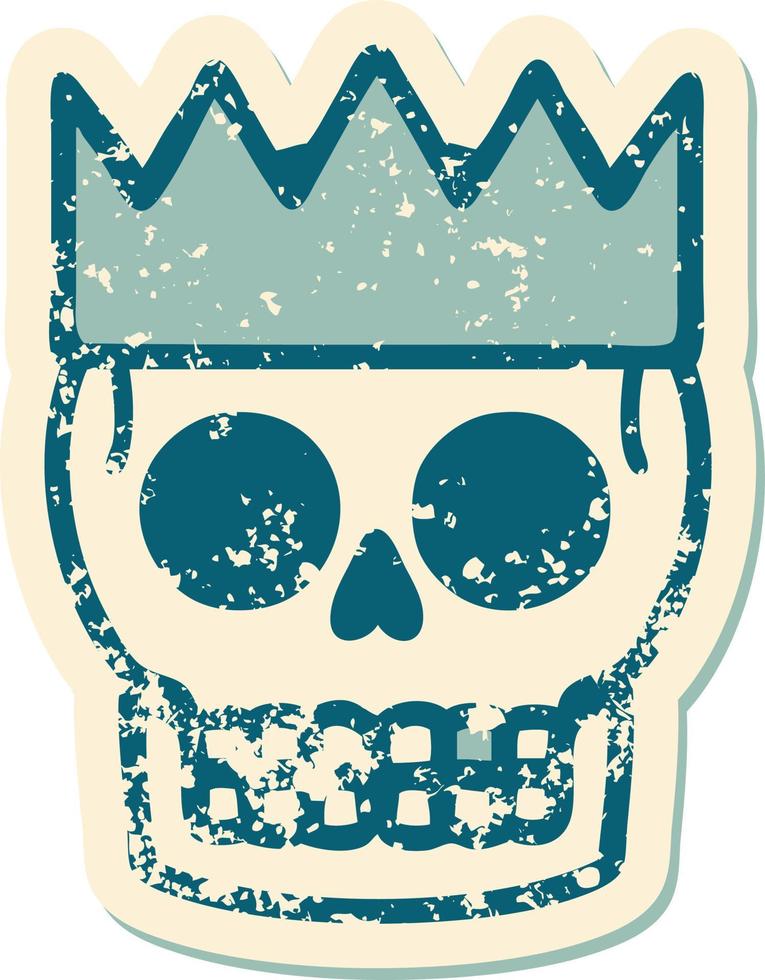 iconic distressed sticker tattoo style image of a skull and crown vector