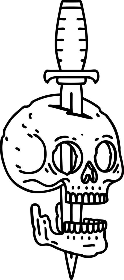 tatuaje en estilo de línea negra de un cráneo vector