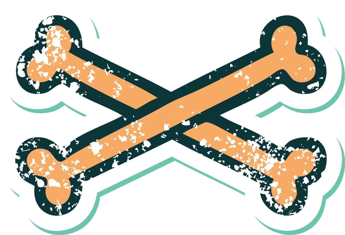 iconic distressed sticker tattoo style image of cross bones vector