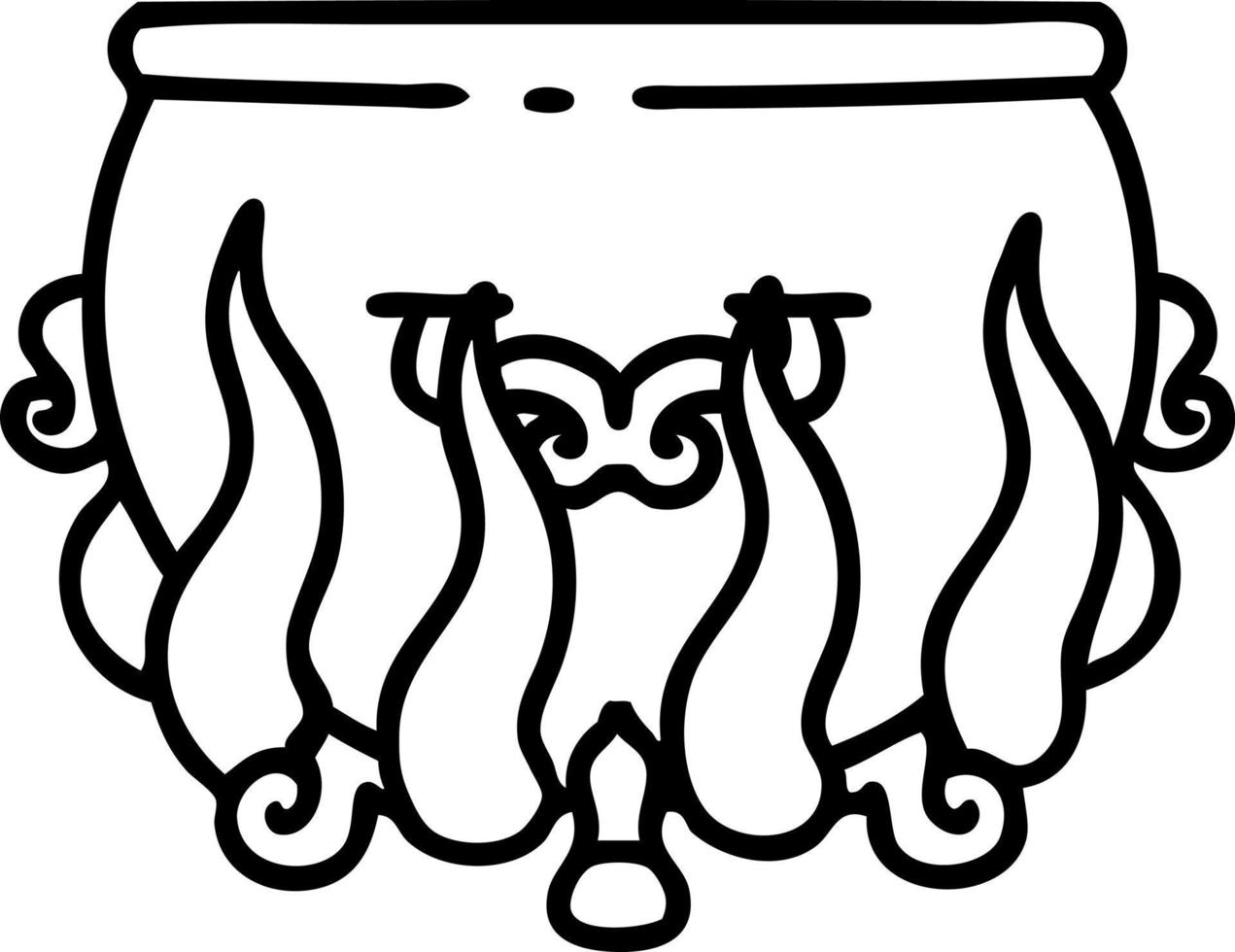 tattoo in black line style of a lit cauldron vector